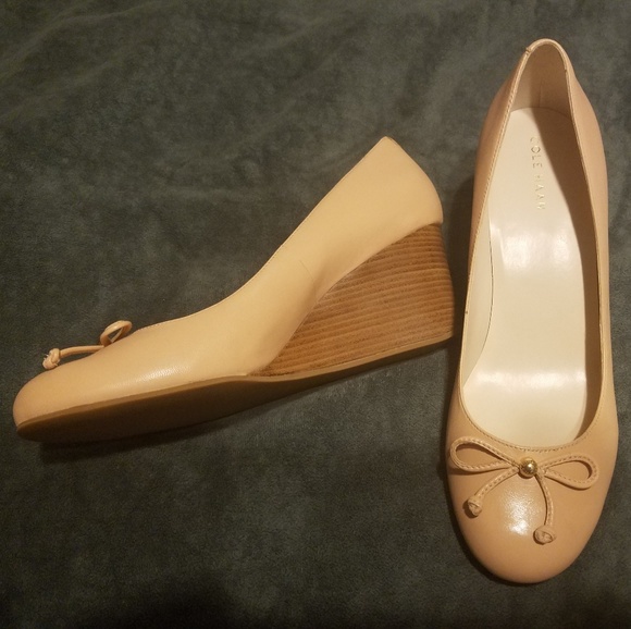 Cole Haan Shoes - Cole Haan Elsie Lace Wedge Leather Beige 7.5B